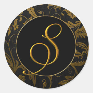 Monogram S Gold and Black Damask Wedding Seal
