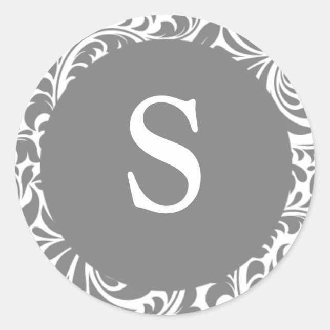 Monogram S Grey Grey Designer Wedding Monograms Se Classic Round Sticker (Front)