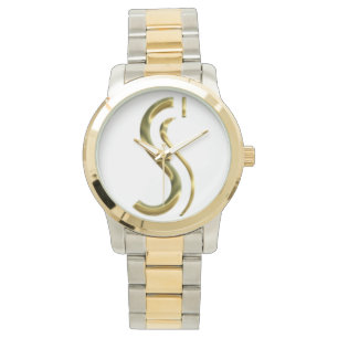 Monogram S Initial Letter Typography Silver Gold Watch