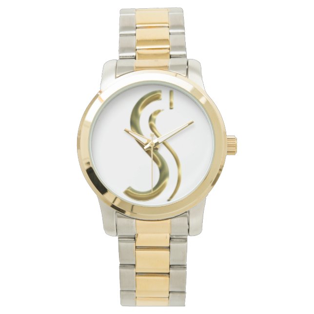 Monogram S Initial Letter Typography Silver Gold Watch (Front)