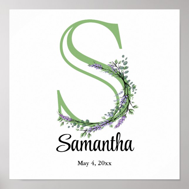 Monogram S Lavender Eucalyptus nursery  Poster (Front)