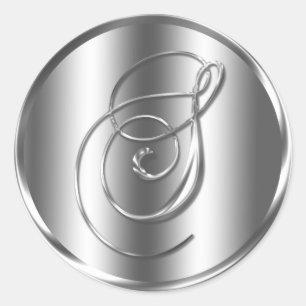 Monogram S Silver Colour Wedding Invitation Holida Classic Round Sticker