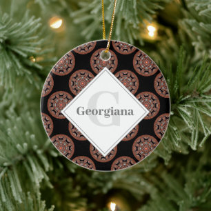 Monogram Safari Sunset Bohemian Polka Dot Mandala Ceramic Tree Decoration