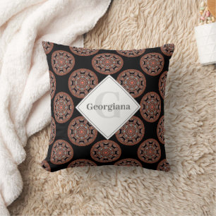 Monogram Safari Sunset Bohemian Polka Dot Mandala Cushion