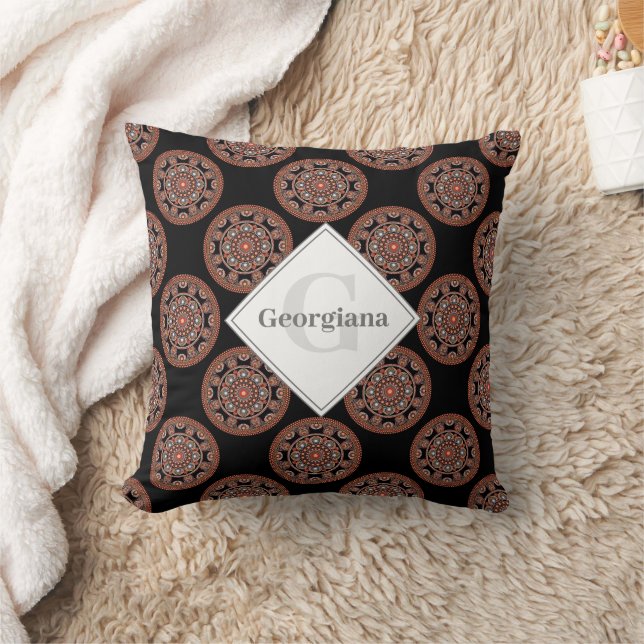 Monogram Safari Sunset Bohemian Polka Dot Mandala Cushion (Blanket)