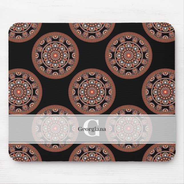 Monogram Safari Sunset Bohemian Polka Dot Mandala Mouse Mat (Front)