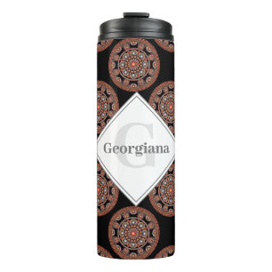 Monogram Safari Sunset Bohemian Polka Dot Mandala Thermal Tumbler