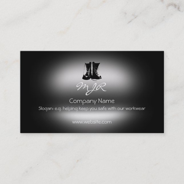 Monogram, Safety Work Boots, metallic-effect Business Card (Front)