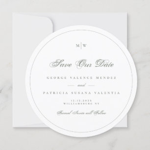Monogram Sage Gray Green Frame Photo Save The Date Invitation