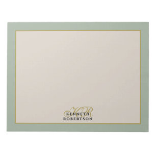  Monogram Sage Green Beige Gold Minimalist Men  Notepad