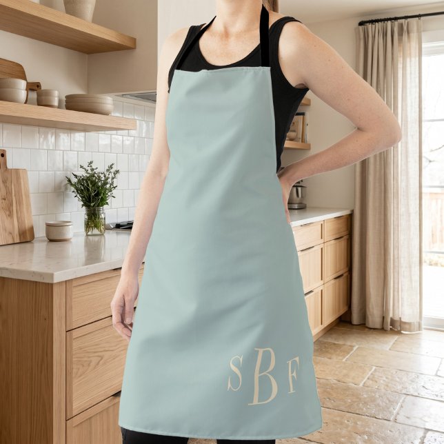 Monogram Sage Green Boho Modern Kitchen Gift Apron (Monogram Sage Green Boho Modern Kitchen Gift Apron)