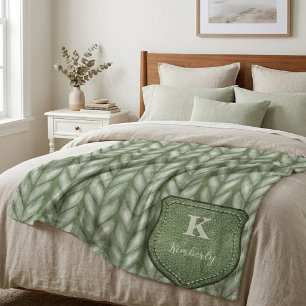 Monogram Sage Green Chunky Knit print personalised Sherpa Blanket