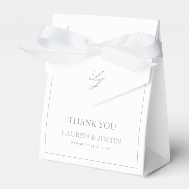 Monogram Sage Green Elegant Wedding Thank You Favour Box (Front Side)