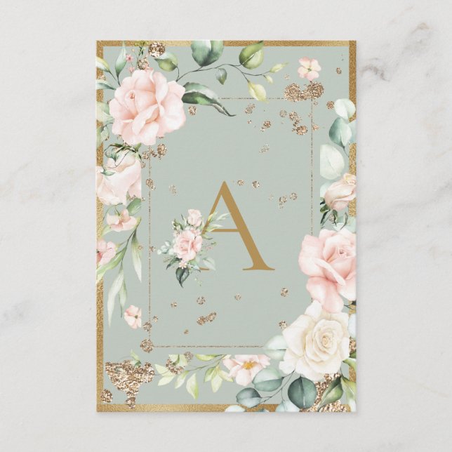 Monogram Sage Green Floral Elegant Letter A Thank You Card (Front)