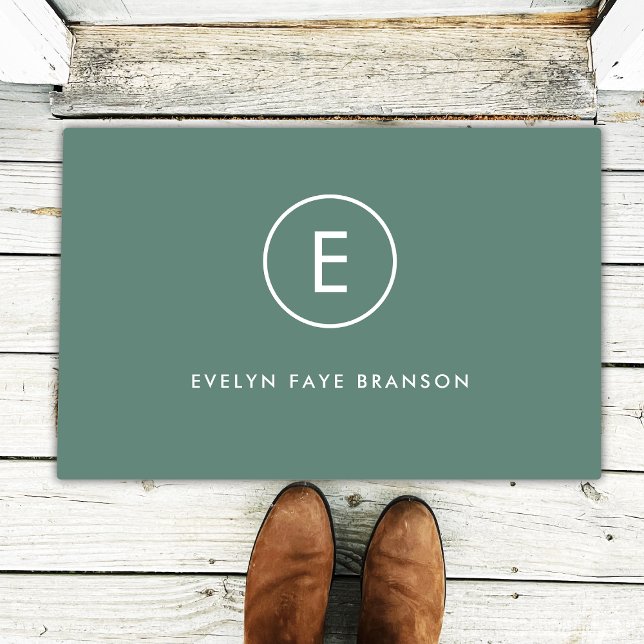 Monogram Sage Green Minimal Simple Modern Scandi Doormat (Creator Uploaded)