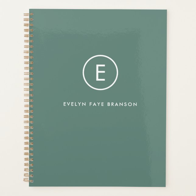 Monogram Sage Green Minimal Simple Modern Scandi Planner (Front)