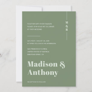 Monogram Sage Green Minimal Wedding Invitation