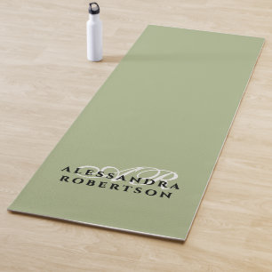 Monogram Sage Green Minimalist White Black Stylish Yoga Mat
