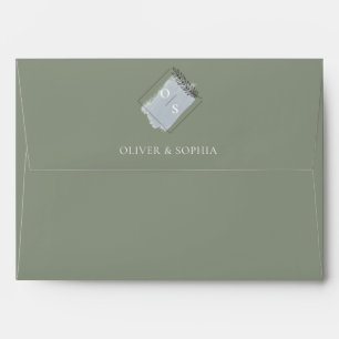 Monogram Sage Green Modern Elegant Wedding Envelop Envelope