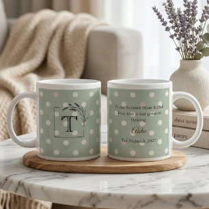 Monogram Sage Green Polka Dot Gift for Parents Large Coffee Mug