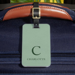 Monogram Sage Green Printed Leather Art Custom Luggage Tag
