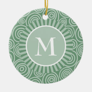 Monogram Sage Green Spirals - Personalised Ceramic Tree Decoration