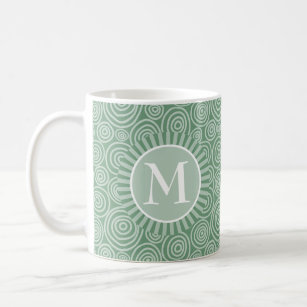 Monogram Sage Green Spirals - Personalised Coffee Mug