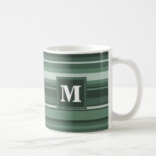 Monogram sage green stripes coffee mug
