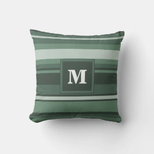 Monogram sage green stripes cushion
