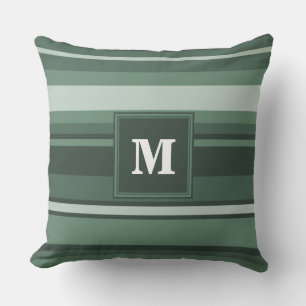 Monogram sage green stripes cushion