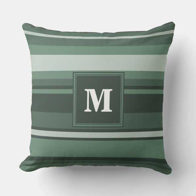 Monogram sage green stripes cushion (Front)
