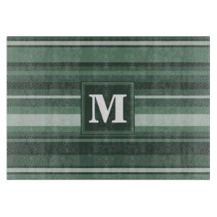Monogram sage green stripes cutting board
