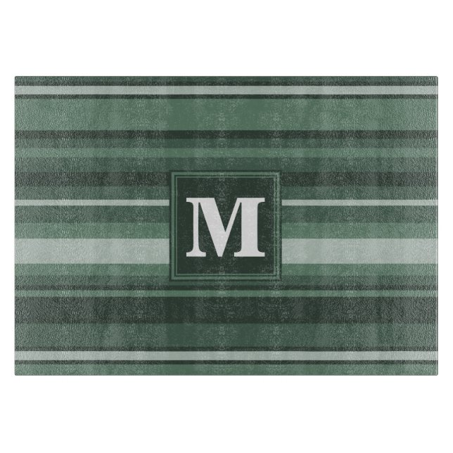 Monogram sage green stripes cutting board (Front)