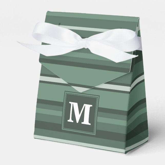 Monogram sage green stripes favour box (Front Side)