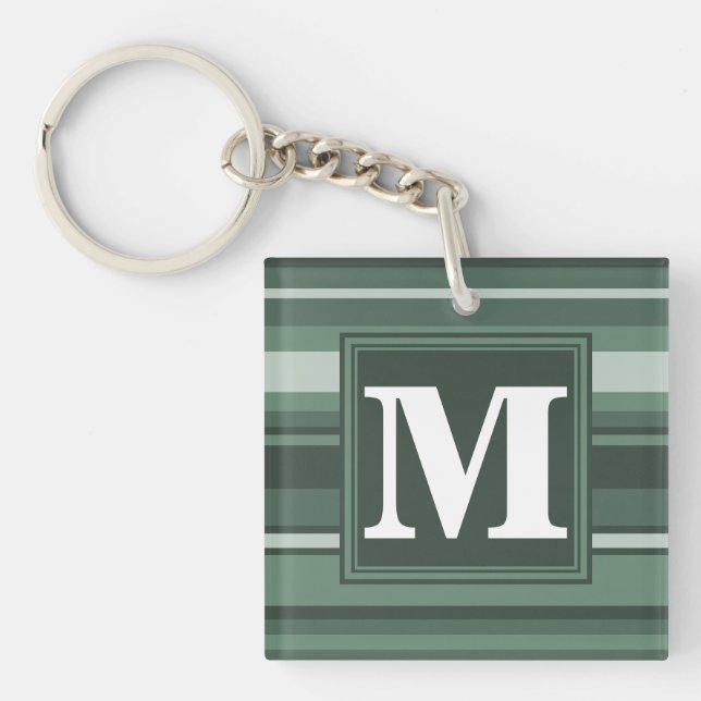 Monogram sage green stripes key ring (Front)