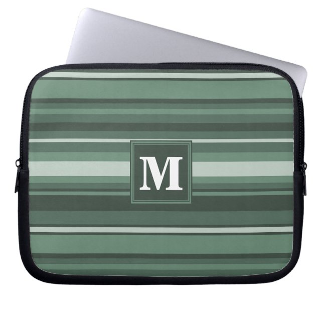 Monogram sage green stripes laptop sleeve (Front)
