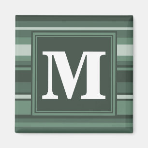 Monogram sage green stripes magnet