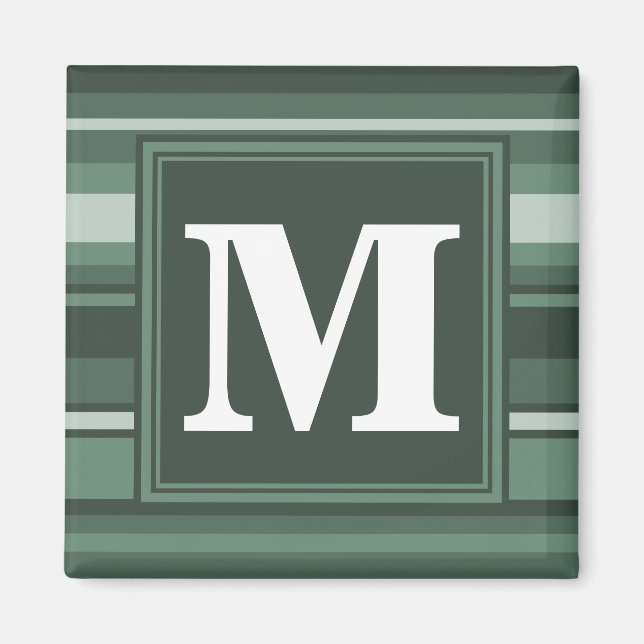 Monogram sage green stripes magnet (Front)