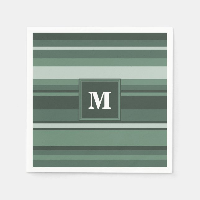 Monogram sage green stripes napkin (Front)