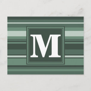 Monogram sage green stripes postcard