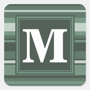 Monogram sage green stripes square sticker
