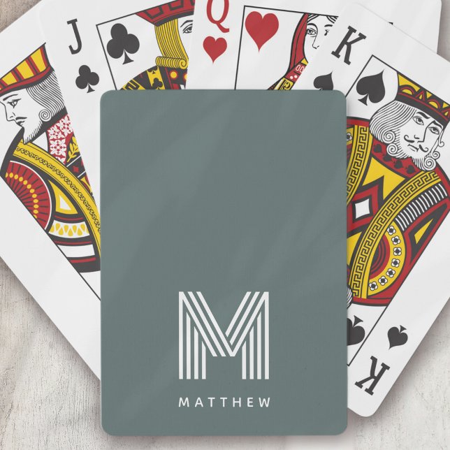 Monogram Sage Green Stylish Modern Minimalist Playing Cards (Creator Uploaded)