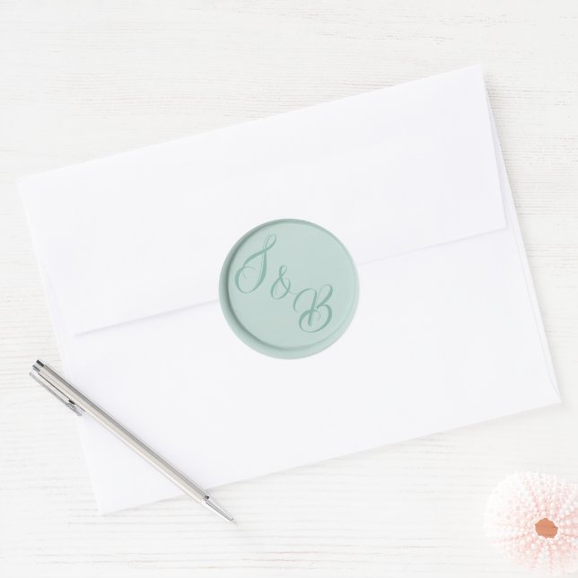 Monogram sage green wax seal wedding stickers (Envelope)