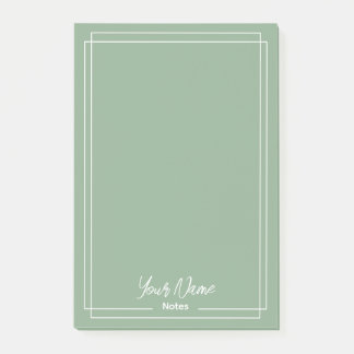 Monogram sage green with white borders post-it notes