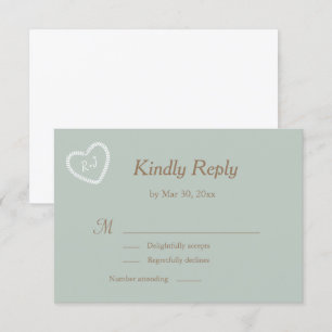 Monogram Sage White Gold Heart Shaped Wedding RSVP Invitation
