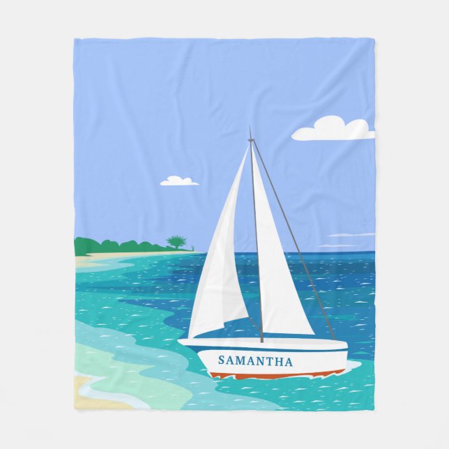 Monogram Sailboat Coastal Tropical Fleece Blanket (Front)