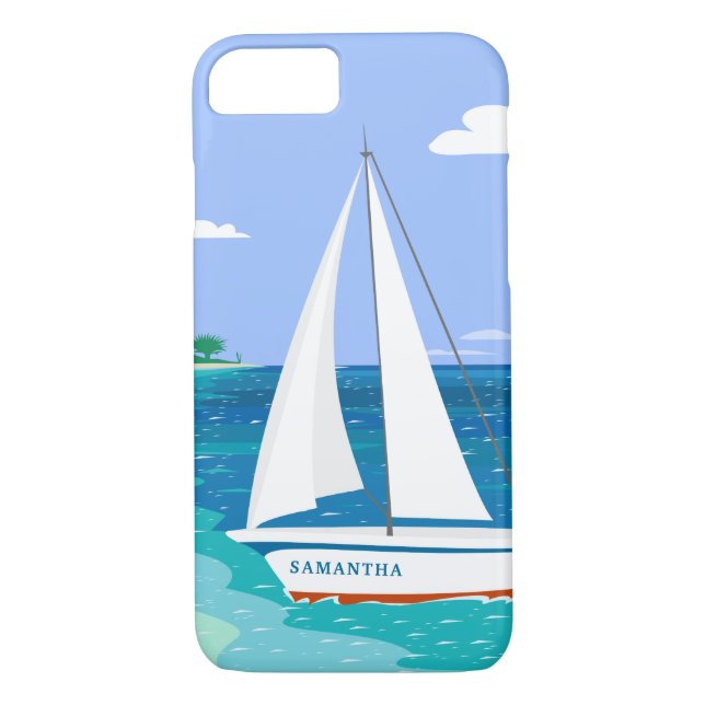 Monogram Sailboat Coastal Tropical iPhone 7 Case (Back)