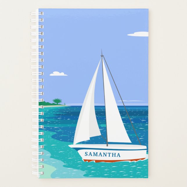 Monogram Sailboat Ocean Seaview 5.5x8.5 Planner (Front)