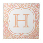 Monogram salmon pink watercolor drops ceramic tile<br><div class="desc">This ceramic tile has a salmon pink / peach watercolor drops design with a place for you to personalise this with your monogram!</div>