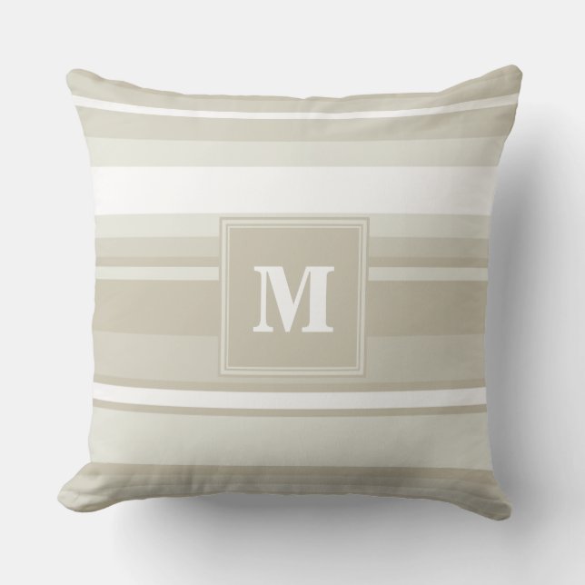 Monogram sandstone stripes cushion (Front)